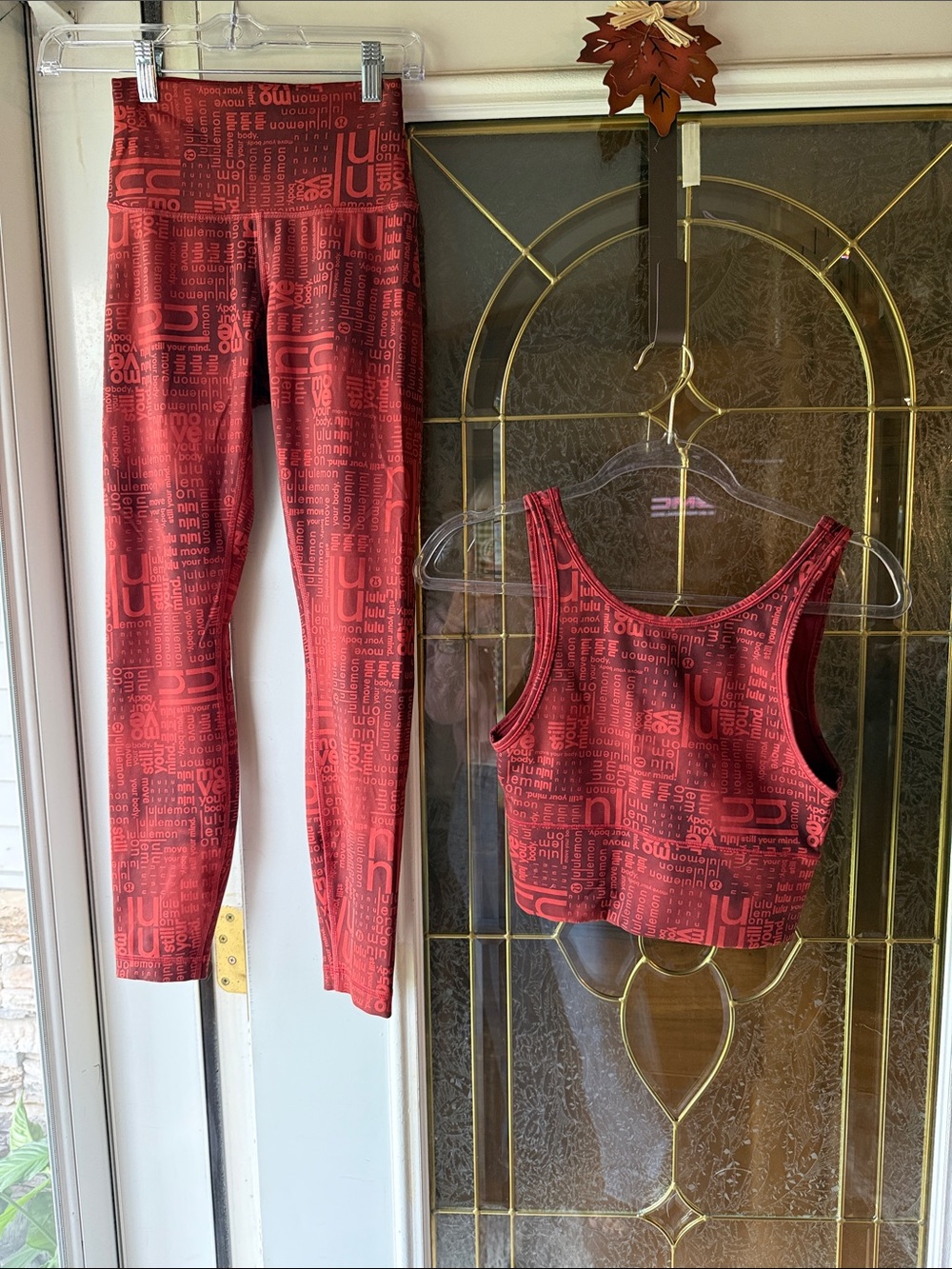 lululemon wonder train Red Patterned High-Waist Leggings & Matching Cropped Tank